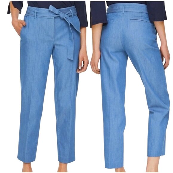 Loft Chambray Tie Waist Slim Pants Size 8 Petite - Picture 2 of 14